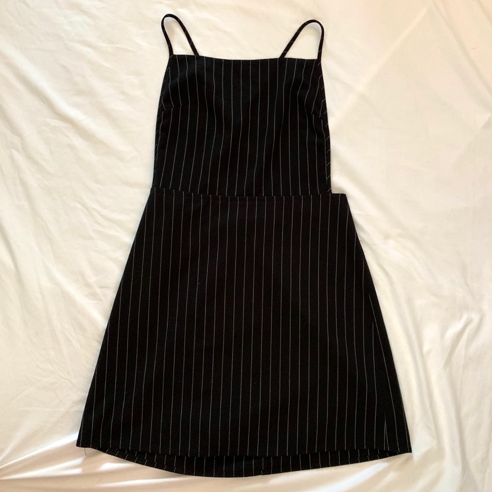 Black and White Striped Overall-Styled Dress